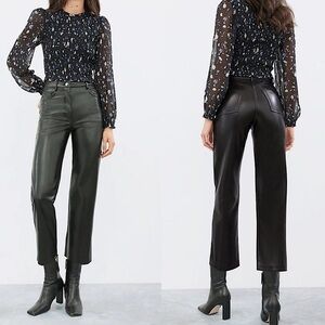 Aritzia Wilfred Melina Cropped Straight High Rise Vegan Faux Leather Pants Black